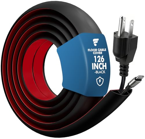 shinfly 3.2m Canalina Passacavi Pavimento, Canaline Passacavi Autoadesiva | Calpestabil Canaletta per Uffici e Ambienti Domestici Prevenzione Rischi d'Inciampo sul Pavimento, Nero 17mm(L) x 10mm(A)