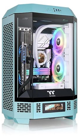Caja De Ordenador, Caja De PC Gaming De Torre Media M-ATX/ITX - Puertos Frontales USB 3.0/Tipo-C - Panel Panorámico De Cristal Templado - Incluye Pantalla LCD De Expansión De 3,9 Pulgadas