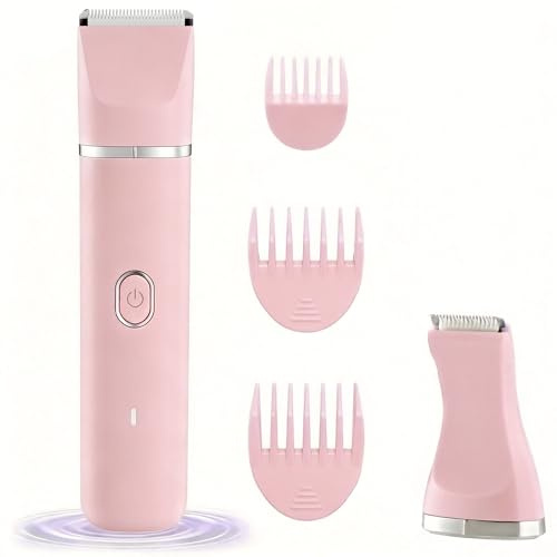 Bikini Trimmer Women - 2 in 1 Painless Lady Shavers for Women for Silk Skin,Rechargeable Electric Shaver for Bikinis Legs Pubic Hair,Replaceable Ceramic Blade,IPX7 Waterproof Wet and Dry Use Pink