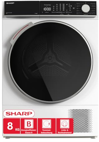Sharp KD-WNHL8S9GWB-DE Wäschetrockner, 8kg, B, WiFi, 15 Trockenprogramme inkl. 30-Minuten-Schnelltrockenprogramm, Weiß