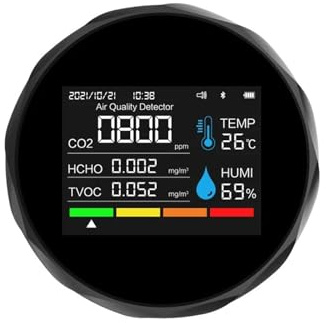 Rilevatore di gas, Rilevamento Di Monossido Carbonio, CO, Biossido, TVOC, Qualità 'aria,per casa e camper(Noir)