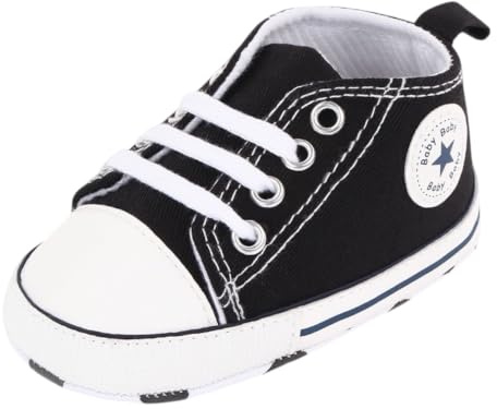 Baby Trainers – Soft Sole Canvas Baby Shoes for Boys & Girls, Non-Slip First Walker Sneakers (Black, UK Footwear Size System, Toddler, Age Range, Medium, 6 Months, 12 Months)