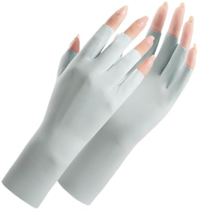 Guantes Para Lámpara De Uñas Guantes de protección UV for uñas Gel, guantes sin dedos con solar, pantalla táctil elástica transpirable for lámpara, conducción en casa(Light Grey)