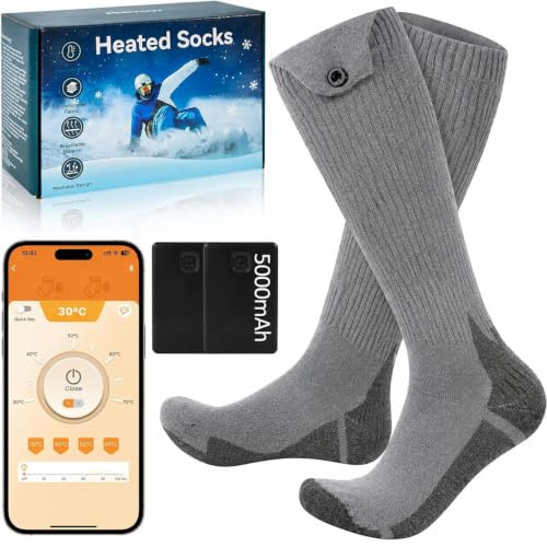 Heated Socks,AAVNN Rechargeable Electric Heating Socks with 4 Levels of Temperature Settings & APP Control for Men Women Outdoor Skiing, Camping, Hiki