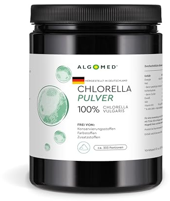Chlorella Pulver aus Deutschland - Premium Chlorella Algen - Chlorella Vulgaris roh, vegan, rein und kontrolliert - Clorella Powder | Algomed 1er-Pack (1x 1000g / 1kg) | 1kg - Chlorella direkt vom Hersteller - 100% natürlich angebaut in Deutschland - ca. 333 Tagesportionen
