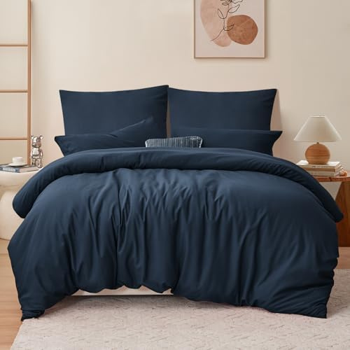 RUIKASI Bettwäsche 220x240 Blau 3teilig - Marine Mikrofaser Bettwäsche-Sets Oeko-TEX, Bettbezüge 220 x 240cm + 2 Kissenbezüge 80x80cm mit Reißverschluss, Weich und Bügelfrei