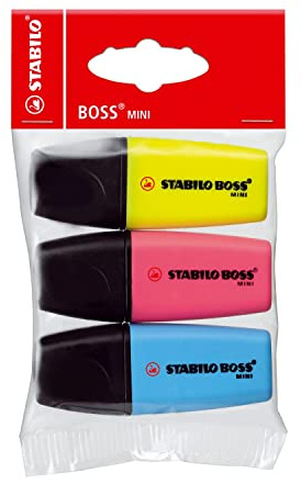 Stabilo 40975 - Textmarker Boss Minipop, 3 Stück Farben gelb, rosa, blau