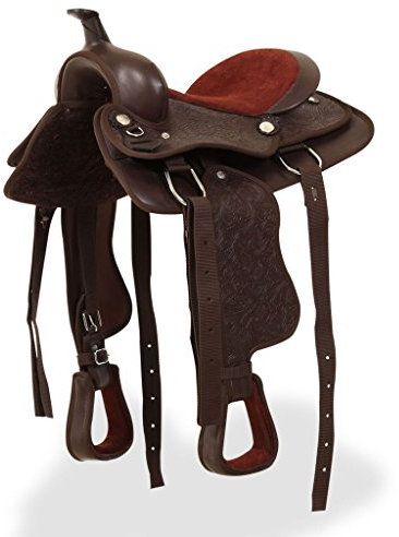 Festnight Westernsattel, Halfter & Brustblatt Echtleder und Kunstleder Pferdesattel Set 13 (33 cm) Braun