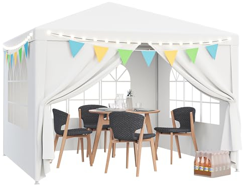 HomGarden Carpa blanca de 10 x 10 pies para exteriores, toldo para patio, tienda de campaña, refugio de almacenamiento, pabellón para fiestas, bodas, eventos, barbacoas, con 4 paredes laterales
