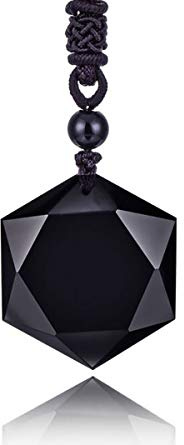 Thajaling Mens Womens Black Obsidian Pendant Stones Amulet Star David Hexagram Healing Necklace