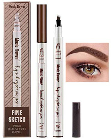 Penna per Sopracciglia Tattoo Brow 4 punte Impermeabile 3D Tattoo Penna Marker Matita per Sopracciglia Punte Eye Makeup,Durevole,Look Naturale #2 Marrone - Con un po 'di marrone rossastro