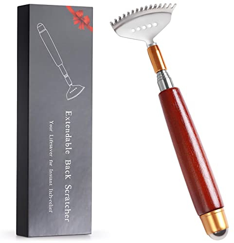 Rascador de espalda, el mejor rascador de espalda para mujeres, hombres y adultos, extensible con cuentas de masaje, mango de madera maciza y garra de acero inoxidable mejorada