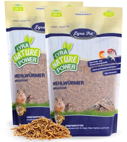Lyra Pet® | 2 x 10 Liter Mehlwürmer getrocknet | Ausgezeichnete Proteinquelle für Vögel, Nager, Fische & Reptilien | Wildvogelfutter für Insektenfresser | Naturbelassenes Vogelfutter Ganzjährig