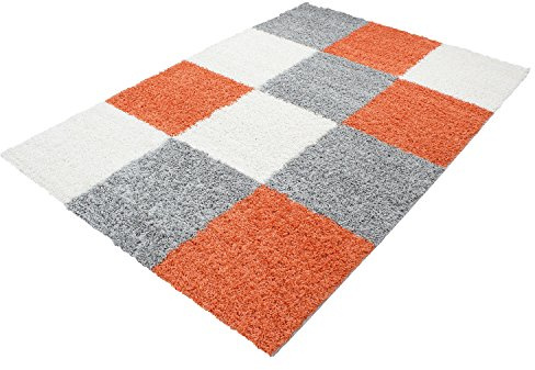Ayyildiz Beau Tapis Shaggy à Carreaux, Poil Long, Poil Long, flokati 30 mm en différentes Couleurs et Tailles, carré Öko-Tex 100 Standard, Taille:200 x 290 cm, Couleur:Terra