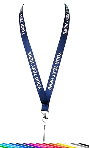 RolSeley Cordon Uni Personnalisé à Une Seule Couleur - Lanière avec Texte sur Mesure en Texte Blanc/Argent (Métallique) avec l' Attache Se Détacher de Sécurité (Bleu Marine + Texte)