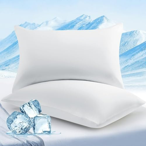Elegear Funda de Almohada Fria para Verano(2 Pack), Japonesas ARC-Chill Q-MAX> 0,43 Fibra Fría con 100% Algodón, Funda Almohada Antiacaros, Respetuoso con Las Alergias Cutáneas(Blanco,40 X 80CM)