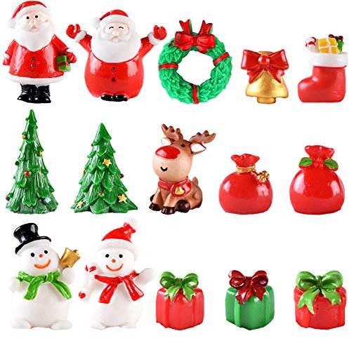 SUNSK Décoration de Noël Mini Pere Noel Sapin Noel Bonhomme de Neige Figurines Décoration de Table Bonsai Ornement de Noël Cadeau Décor Gateau 15 Pièces