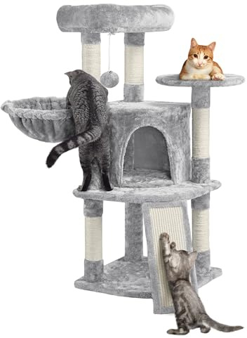 Yaheetech Arbre à Chat Griffoir 107 cm en Sisal Gris Clair | Centre d'activités Design pour Chats, Montage Guidé, Convient pour 1 à 2 Chats de Taille Moyenne