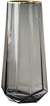 Vase Glasvase Handgemacht Kristall Durchscheinend Grau Vasen 22cm Hoch Gold Linie Mund Blumenvase ，für Home Office Dekor Geschenk für Hochzeit Weihnachten Einweihungsparty (Graugold)