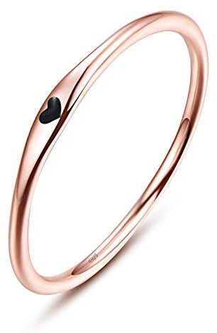 BONLAVIE 925 Sterling Silber einfache Carve Herz Hochzeit Band stapelbar Versprechen Ring für Sie (54 (17.3), B-Rosegold-Schwarz)