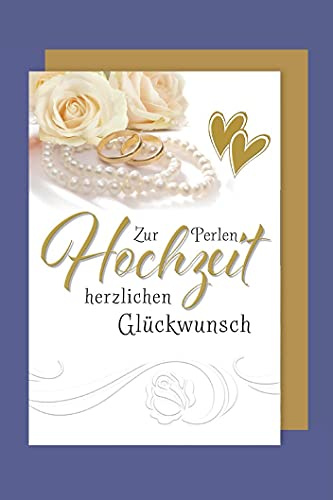 AvanCarte Perlenhochzeit 30 Hochzeitstag Karte Grußkarte Gold Ringe 16x11cm