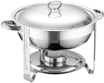 Chafing Dishes Für Buffet-Sets, Runde Buffet-Servier- Und Wärmer Aus Edelstahl Mit Sockel, Abnehmbares Design, Lang Anhaltende Konstante Temperatur Für Partys(Silver,Without Hook)