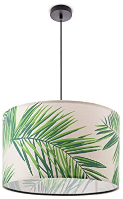 Paco Home Lámpara De Techo Luminaria De Suspensión Salón Dormitorio Colgante Comedor Motivo Palmera Diseño Verde Beige E27, Tipo de lámpara: Lámpara colgante - Blanco, Color/Tamaño:Verde (Ø38cm)