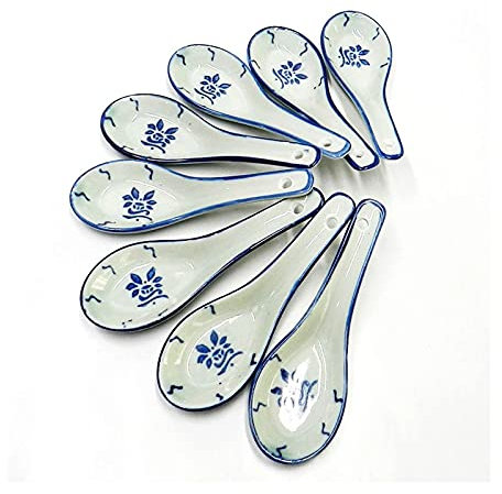 Cuillère Cuillères à Thé Modèle de riz bleu et blanc en porcelaine et en porcelaine bleue et blanc Petite soupe cuillère 10 cuillères de porcelaine Jingdezhen Chine Cuillères à Dessert, Café, Crème Gl