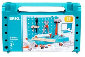 BRIO Builder 34596 Werkbank-Koffer - Einstiegs-Set für kleine Handwerker mit Hammer, Schraubenzieher sowie vielen Schrauben, Muttern und weiteren Spielelementen - Empfohlen für Kinder ab 3 Jahren