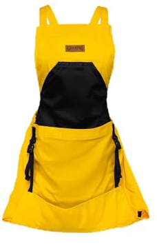 Grampa's Garden Apron - Cross Back Gardening Apron With Pockets For Women & Men | Harvest Apron with Large Kangaroo Pouch (Yellow)