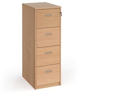 Mr Office Deluxe executive 4 drawer filing cabinet with silver handles 1360mm high, Beech
