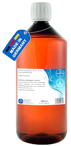 HERRLAN® Destilliertes Wasser – 1 Liter AQUA PURIFICATA Ph. Eur. | Hochreines Laborwasser in Pharmaqualität - Made in Germany