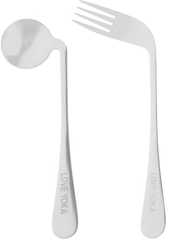 FOMIYES Tenedor acodado Cuchara Utensilios Adaptables Cubiertos Codos Anti-Tresmblor Tenedor Adaptable Ergonómico Para Bebé Adulto, Paciente Mayor, Alimentación Autónoma (Diestro)
