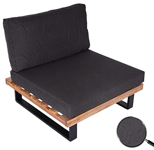 Mendler Lounge-Sessel HWC-H54, Garten-Sessel, Spun Poly Akazie Holz FSC®-Zertifiziert Aluminium - Hellbraun, Polster dunkelgrau