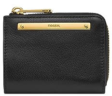 Fossil Damen Liza Leather L Zip Wallet für Frauen, Schwarz Mit Messing, Einheitsgröße