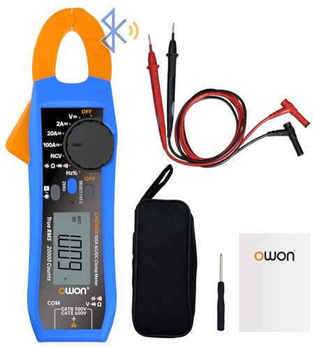 OWON CM2100B Mini Bluetooth Zangenmessgerät 20000 Zählungen Handheld True RMS 600 V 100 A AC/DC Strom- und Spannungstest mit VFC-Überlastschutz, Widerstandskapazitätstester, NCV-Erkennungsfunktion