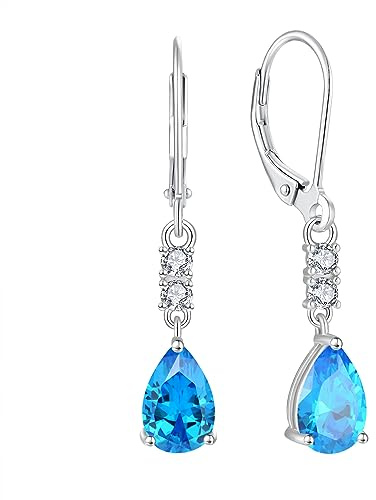 FJ Tropfen Hängend Ohrringe 925 Sterling Silber Geburtsstein Ohrringe Schmuck Geschenke für Damen Frauen Mutter Freundin Mama