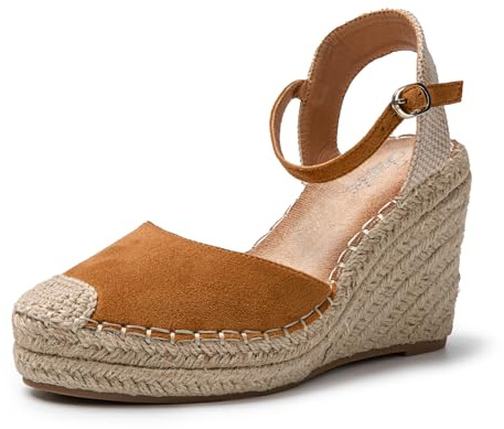 JOMIX Sandali Donna Estive Ciabatte Ragazze Espadrillas Eleganti Zeppa Pantofole Fibbia Casual Mare Spiaggia SD9374 (Marrone Camel,38)