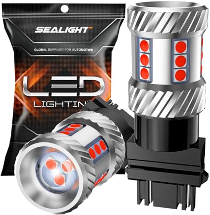 SEALIGHT 3157 LED Bulb Brake Light, Brake Bulbs 600% Brighter 6000K 1800LM Super Bright 3056 3057 3156 LED Bulbs with HD Projector Len, Tail Brake Stop Lights Taillights for Cars, Brilliant Red 2PCS