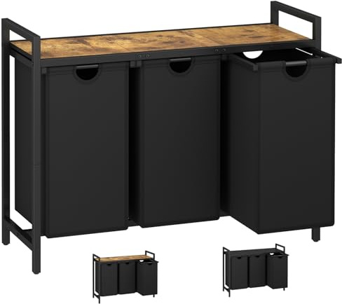 Cesta de lavandería de dos colores, 3 secciones, con 3 bolsas clasificadoras extraíbles y estante superior, cesta de ropa para lavandería, baño