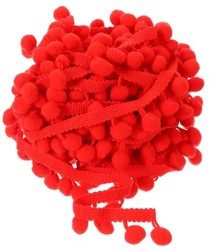 QUARKZMAN 10 Yards Pom Pom Ball Fringe Trim DIY Crafts 12mm Red | Ribbon Sewing Accessory, for Home Curtain Clothes Pillow Decoration