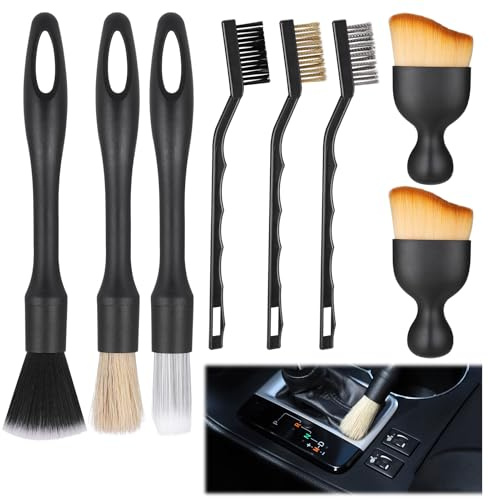 JIZZU Rreinigung Pinsel Auto, 8PCS Auto Detailing Bürsten Set, Reinigung Bürsten Auto Innen Detailing Bürsten zum Reinigen von Rädern, Motor, Auto Innenraum, Lüftungsschlitzen