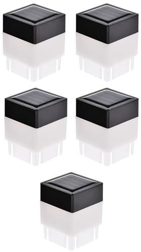 TopHomer 5 luci moderne per esterni, 5 x 5 cm, a energia solare, in vetro, a LED, per recinzione, impermeabile, per superfici piane, patio, giardino, decorazione (giallo)