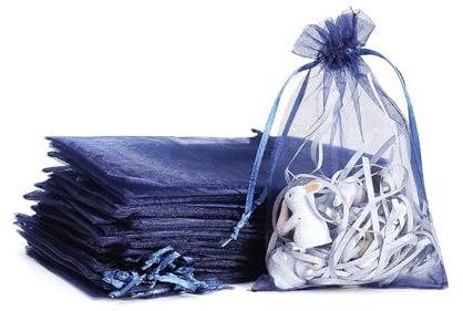 Whakano 60 Stück Bunt Organzasäckchen mit Kordelzug,Organzabeutel,Schmuckbeutel,GeschenkSack,für Hochzeit Geburtstag Süßigkeiten Schmuck Geschenkverpackung Party Mit Schnur,Navy blau,10x15cm