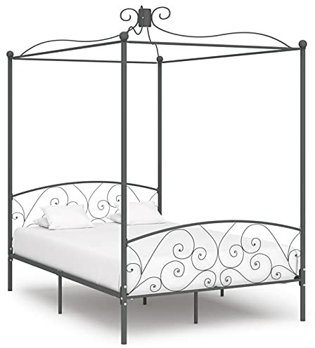 ARKEM Himmelbett-Gestell Grau Metall 140 x 200 cm Metall Bettgestell 140x200 Himmelbett
