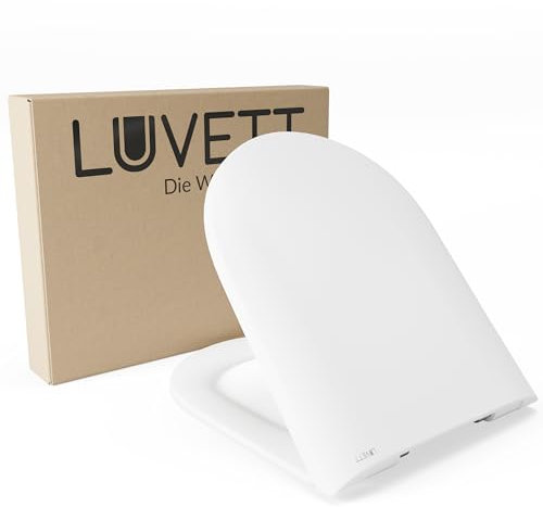 LUVETT® WC-Sitz D350 D-Form Weiß mit Absenkautomatik, Duroplast, D-Form, Abnahmefunktion, 3 Befestigungsmöglichkeiten von oben und unten, Made in EU, u.a. für Vitra Integra, Duravit D-Neo