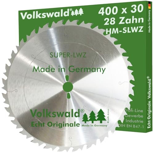 Volkswald ® HM-Sägeblatt SLWZ 400 x 30 mm Z= 28 SUPER-LWZ Hartmetall Präzision Kreissägeblatt Ersatzsägeblatt mit Spanabweiser Hartholz Leimholz für Wippsäge Tischkreissäge Kreissäge