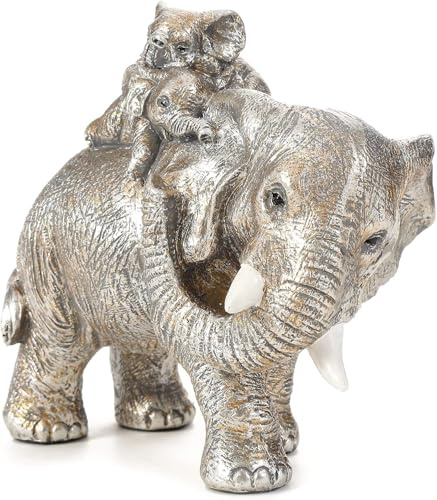 Irayin Elefanten Deko, Elefant Statue Figure, Mama Geschenk, Elefanten Geschenke für Frauen, Gesundheit und Kraft, Dekoration für Wohnzimmer, Büro, Bücherregal, Schlafzimmer - Silber