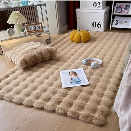 Guetto Hochflor Teppich - Comfy Taupe - Shaggy - Modern - Wohnzimmer, Esszimmer, Schlafzimmer - Fellteppich - Modern Kunstfell Carpet für Schlafzimmer,Camel,60x120 cm