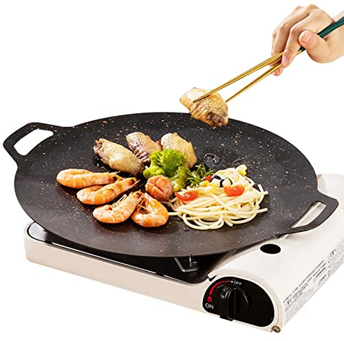 Koreanische Grillpfanne Flache Induktions-Grillplatte für Grillplatte - Beschichtete, runde, antihaftbeschichtete Oberfläche, gleichmäßige Wärmeleitung, Outdoor-Öfen, Küchenherde, elektrische Kochfe